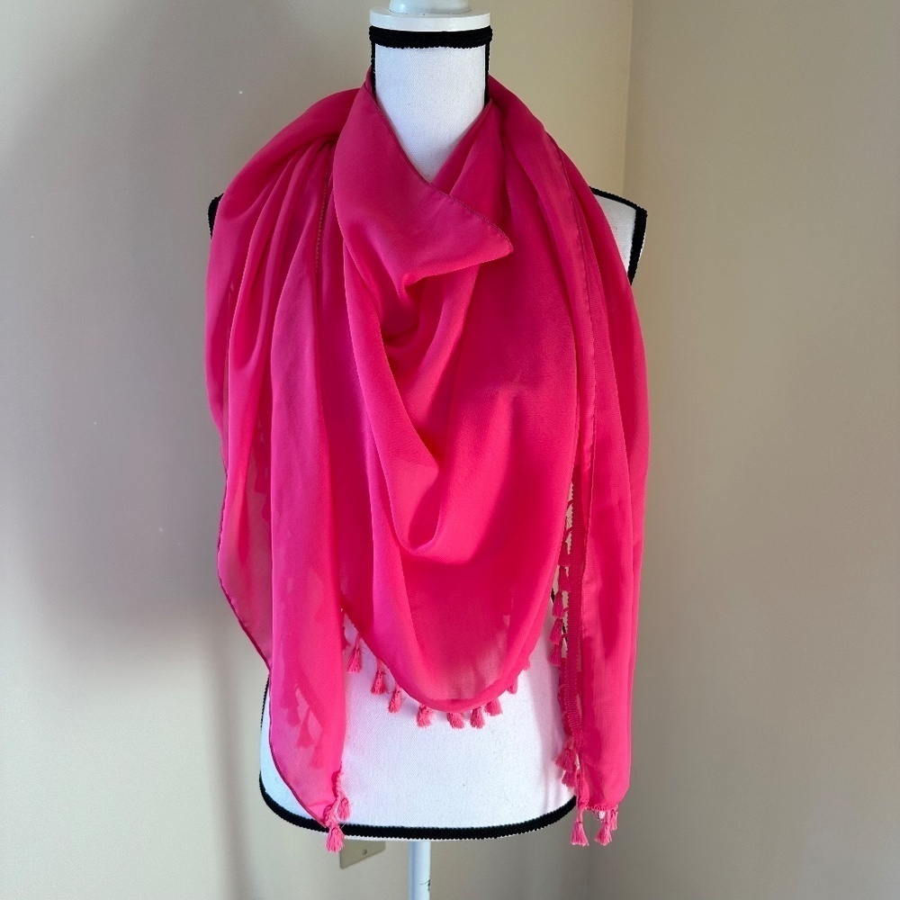 *JAZZLYN* Pink Sheer Fashion Tassel Scarf